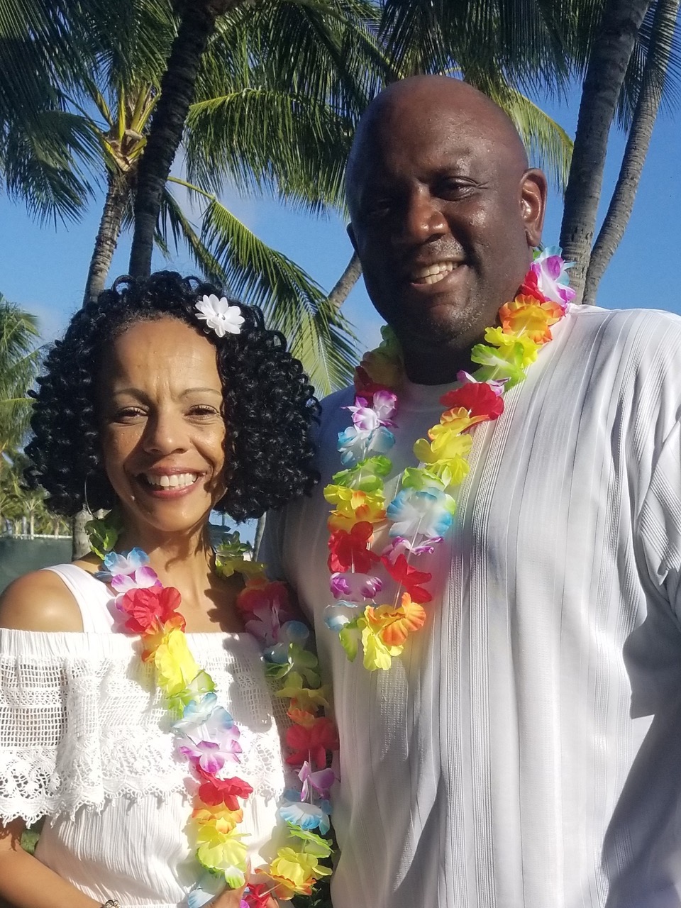 Jay with his spouse, Cornelia, on the island of O’ahu during their 25th wedding anniversary celebration